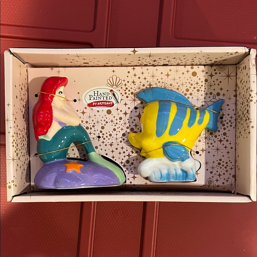 Disney Hand Painted Ariel Mermaid and Flounder Salt and Pepper shaker